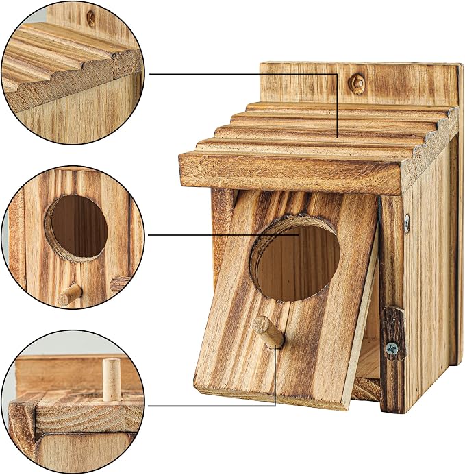 Humming Bird Houses for Outdoor Hanging Small Bird Nesting Box - Wood Nest for Wren, Chickadee, Robin, Hummingbird, Parakeet - Perch House for Outdoors Birdhouse Birds - Made of Pine Wood