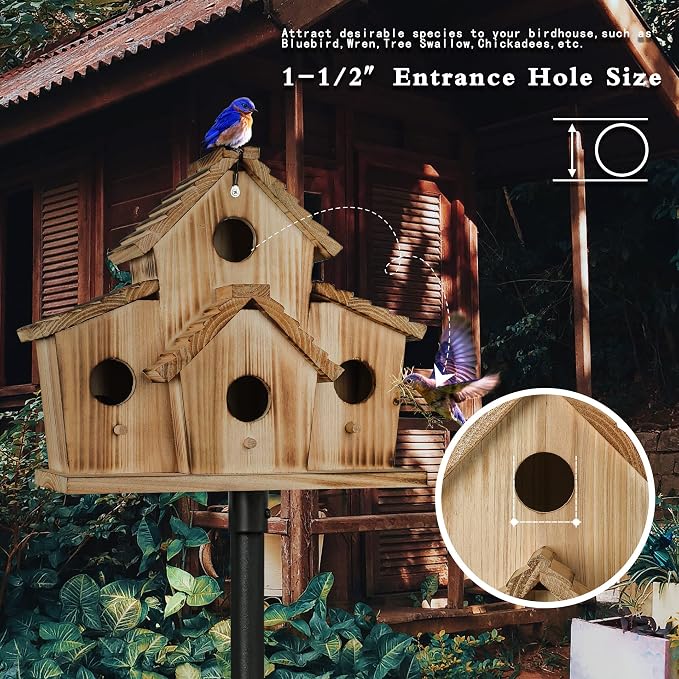 Bird House for Outside - Outdoor Birdhouse for Garden - Large Birdhouse Design for 4 Bird Families - Durable Hanging Birdhouses for Backyard, Patio, and Garden Decor