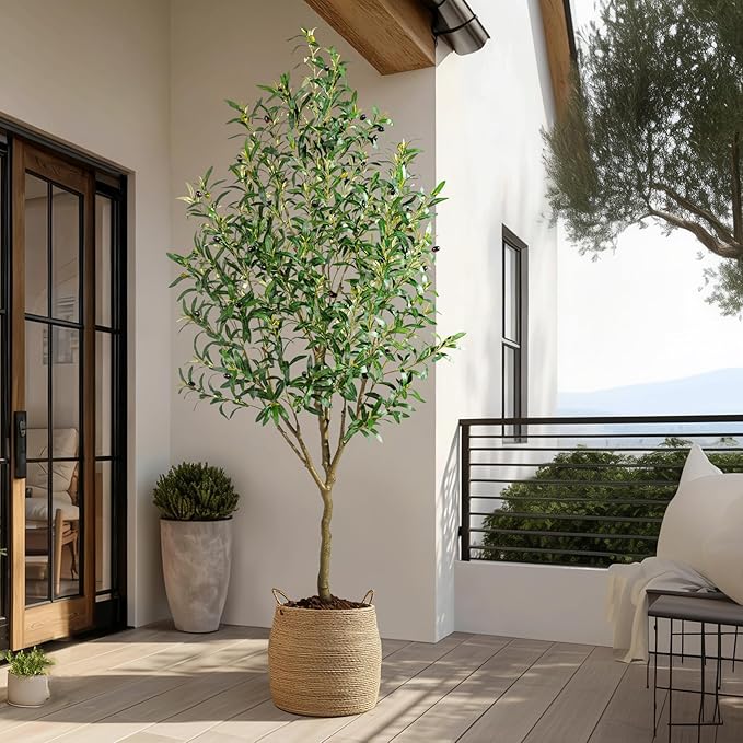 Big Artificial Olive Tree Large Faux Trees Indoor Outdoor Realistic Floor Plant Tall Fake Plants for House Modern Home Living Room Bedroom Office Front Porch Decor Outside Patio para decoracion