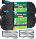 2026 Flat Soaker Hose 100 ft (50ft 2Packs) with Stake for Garden, Linkable Drip Hose Diy Automates Garden Irrigation System Saving 88% Water, Dual-layer Leak-free Design Water Hose with Holes