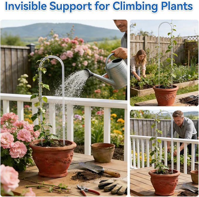 4 Pack U-Shaped Clear Acrylic Plant Supports - 23 inches Indoor/Outdoor Climbing Vine Trellis for Potted Plants, Ideal for Ivy & Tropical Houseplants,Plant Support Hoya Trellis (Modern Garden, 4)