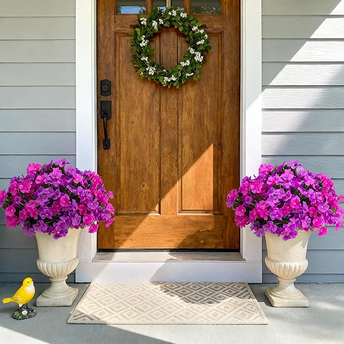 INXUGAO Artificial Flowers for Outdoors Decoration, 5 Bundles Faux Hydrangea UV Resistant Fake Arrangements Plants for Indoor Outside Garden Front Porch Spring Summer Decor, Purple