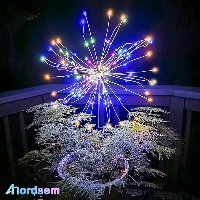 Anordsem Solar Lights Outdoor Waterproof: 6 Pack Garden Light - Bendable Copper Wire with 120 LED Firework Beads - DIY Colorful Fun Decoration for Yard Patio - Twinkle Sparkler Gifts for Women Wife