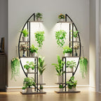 BACEKOLL Plant Stand Indoor with Grow Lights, 6 Tiered Tall Plant Shelf, 63" Metal Plant Stand for Indoor Plants Multiple, Half-Moon Plant Rack Display Shelf, 2 Pcs Plant Holder for Living Room, Grey