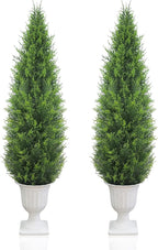 Realistic Artificial Cedar Tree with Planter Set of 2,Faux Topiary Cypress Plant for Home,Office,Living Room,Porch Indoor Outdoor Decor,No Maintenance Fake Evergreen Shrub (4.5FT White)
