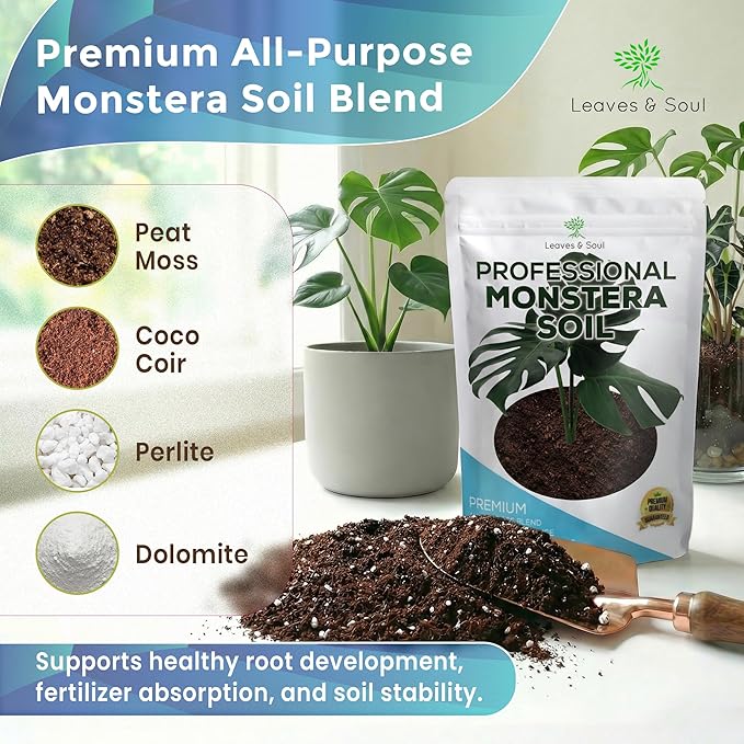 Professional Monstera Soil Potting Mix 2.2 Quarts Ready to Use, Premium Indoor Plant Soil for Monstera Plants, Peat Coco Coir Perlite Dolomite, Well Draining Dirt Monstera Made in USA