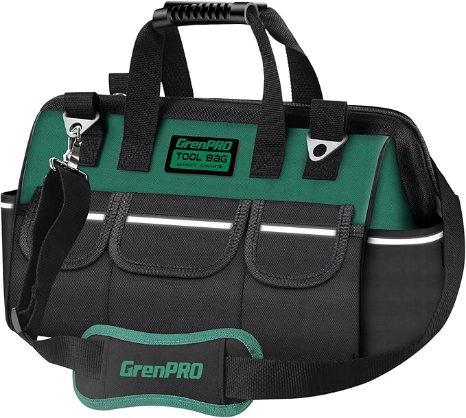 GrenPRO Tool Bag Organizer for Men, Wide Mouth Small Tool Bags,13.5 Inch Soft Handle Toolbox Organizer Storage, Large Zipper Electrician Tool Bag