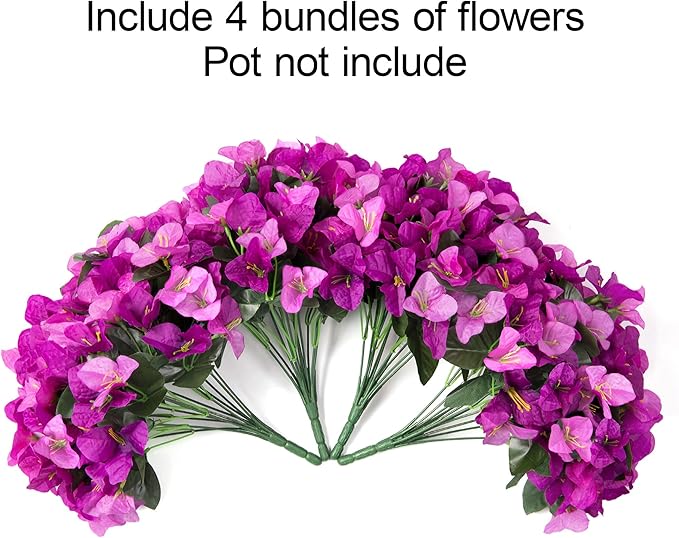 Ivydale Spring Artificial Flowers for Outdoors, 4 Bundles Fake Bougainvillea UV Resistant Faux Silk Flowers Realistic Outdoor Plants for Planter Patio Porch Window Garden Home Decor, Mixed Fuchsia