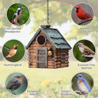 Bird Houses for Outside Real Wood-Look Resin Bird House with Hanging Chain – Waterproof & Durable Forest Birdhouses for Outdoors for Bluebird Finches Cardinals Bird Nesting Garden, Patio, Yard
