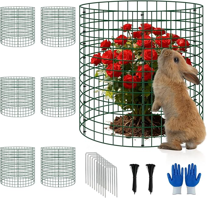 6 Pack Plant Protectors from Animals, 12''x14'' Metal Plant Cages for Outdoor Plants, Garden Plant Protector with Stakes & Zip Ties, Keep Rabbits Squirrels Out, Plant Cage for Flowers Vegetables