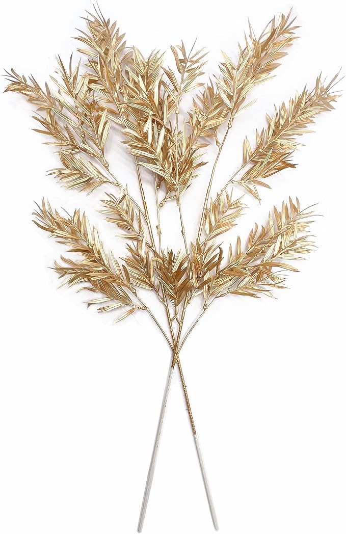 PASYOU Artificial Plants for Christmas Decor, Gold Fake Bamboo Plastic Grass Shrubs Leaves Indoor Outdoor Home Garden Party Hotel Verandah Wedding Event Faux DIY Decoration - 30 Inch Golden 2 Bunches