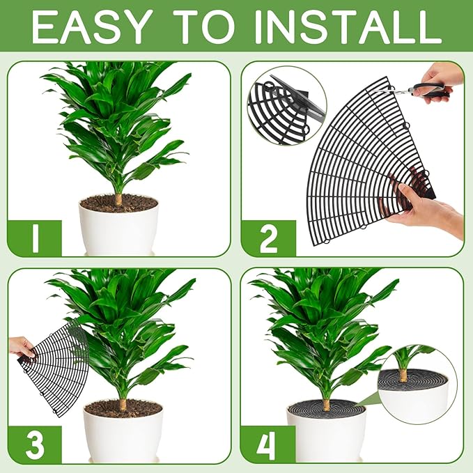 Newtay 4 Pcs Plant Pot Grid Soil Protector Covers Cuttable Flower Protector from Animals Cat Squirrel Digging Stopper Plant Pot Cover with Stake for Indoor Outdoor Gardening (20.5 +11.8 Inch,Black)