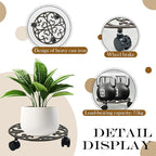 Plant Stand with Wheels, 10.7 Inch Anti-Rust Cast Iron Heavy Duty Plant Caddy with Wheels, Rustic Plant Caddy & Plant Stand Indoor for Potted Plants, 160 lbs Capacity for Living Room, Courtyard, No Assembly Required