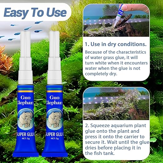 1DFAUL Aquarium Glue Fish Safety, 2Pcs Coral Reef Glue for Plants Moss, Coral, Stone, Wood Aquascaping, Quick Drying (2)