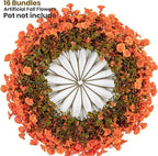 Artificial Fake Mums for Outdoor 16 Bundles Fall Orange Morning Glory for Halloween Decorations