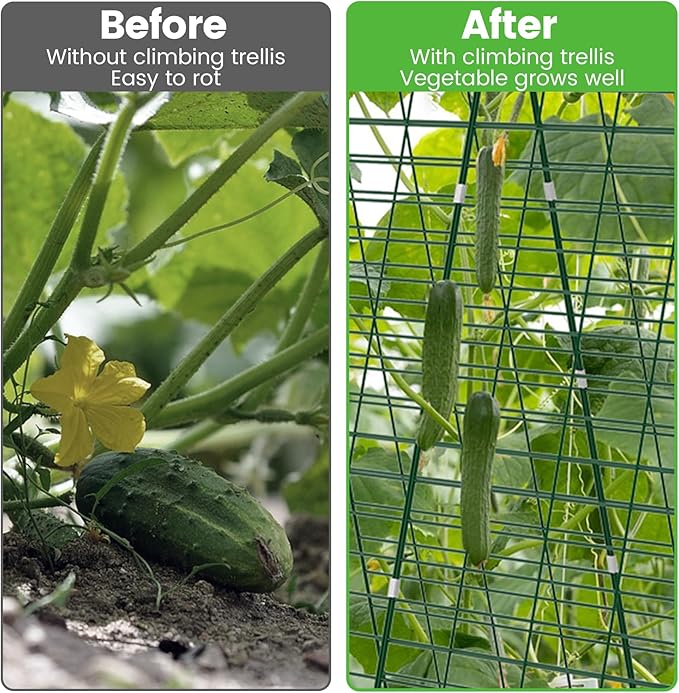 Foldable Cucumber Trellis - 2 Pack, 48" L x 34" W A-Frame Trellis, Climbing Plants Support Raised Bed Trellis with Twist Ties & Plant Bags for Outdoor Yards Gardens