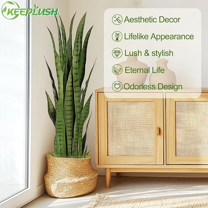 3ft Artificial Snake Plant – 36in Faux Sansevieria Plants, Fake Floor Plant for Indoor Outdoor