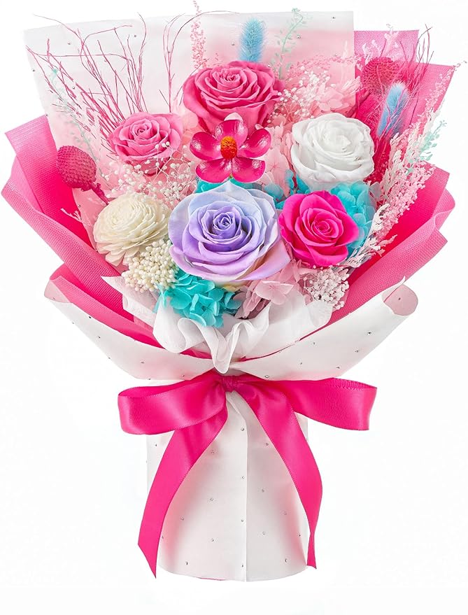 Eterfield Flowers for Delivery Prime, Mother's Day Forever Flowers Bouquet, Preserved Hotpink Roses Birthday Gifts for Her Women Wife Mom Grandma Anniversary Valentines Day Christmas