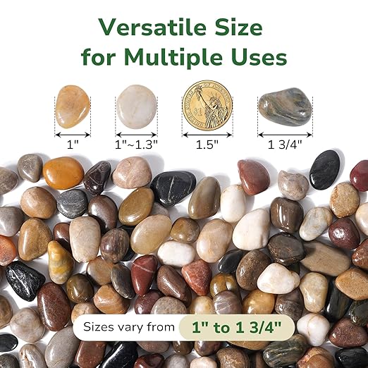 GreatBuddy 2.5-lb River Rocks, Decorative Rocks for Indoor Plants, 1-1 3/4 Inches Natural Polished Pebbles for Aquarium, Vases, Potted Plants, Garden Landscaping Outdoor, Mixed Color Stones