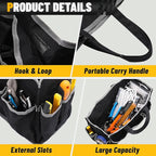 Canvas Tool Tote Bag, Heavy Duty 16oz Waxed Canvas Tool Storage Pouch with 1 Large Compartment & 10 Small Pockets | Multi-Purpose Garden Tool Bag for Horticulturists Mechanics Craftsmen – Black