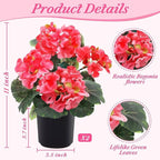 2 Pack Artificial Geranium Fake Flowers for Outdoors Spring Summer Decor, Silk Geraniums Flowers UV Resistant Faux Flower Potted Plants for Gardens Farmhouse Indoor Home Table Decor (Rose Red)