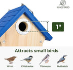 Kingsyard Wooden Wren House with Predator Guard, Bird Nesting for Outdoor, Garden Patio Nest Box Birdhouse for Wild Bird Watching, Royal Blue