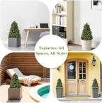 30" Artificial Boxwood Topiary Trees Outdoor Set of 2 - UV Resistant Faux Plants for Front Porch Outside Planter, Realistic Fake Cone-Shaped Bushes & Shrubs 2.5ft