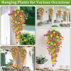TURNMEON 4 Pcs Artificial Flowers for Outdoors Spring Summer Decor, UV Resistant No Fade Fake Hanging Flowers Plants Faux Plastic Realistic Silk Flower for Gardens Porch Planter Patio Yard Home Indoor
