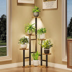 Corner Plant Stand Indoor with Grow Lights, 6 Tiered Corner Plant Shelf Flower Stand for Multiple Plants, Plant Shelves Organizer Rack for Living Room, Balcony, Patio, Round Rustic Brown