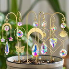HDCRYSTALGIFTS 6 Pack Crystal Suncatcher, Garden Suncatchers with Gold Small Trellis for Potted Plants Indoor Plant Accessories Sun Catchers Trellis for Garden Home Window Decor