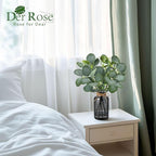 Der Rose 13.5" Fake Plants for Black Bathroom Decor Artificial Eucalyptus Stems in Black Glass Vase with Faux Water for Office Desk Accessories Farmhouse Home Table Centerpiece Decor（Sage Green）
