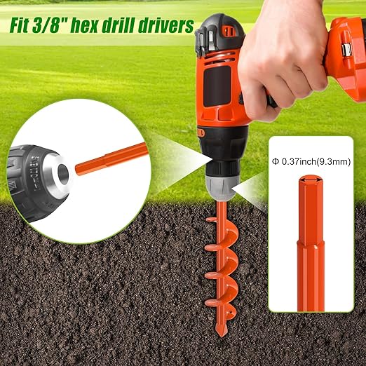 Insaga 2Pack Garden Auger Drill Bit for Planting, 1.6x16'' & 3x12'' Post Hole Digger, Spiral Garden Earth Auger Drill Bit for Fence Posts, Bulbs, Plants, Fits 3/8" Hex Drive Drill