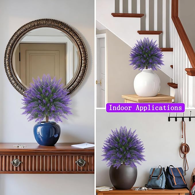 Yangrass Artificial Lavender Topiary Bushes with Ground Spike, 24" Set of 2 Faux Lavender Boxwood Ball Trees UV Resistant Fake Greenery Plants for Indoor & Outdoor Spring Porch Decor
