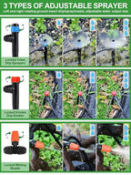 207FT Automatic Drip Irrigation Kits, Kalolary 1/4" 1/2" Adjustable Garden Watering System with 4/7mm 16mm Tube Drip Emitters Locked Fittings Drip Irrigation Parts System for Greenhouse Raised Beds