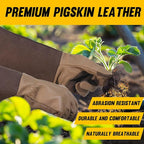 HANDLANDY Long Gardening Gloves for Men & Women, Cowhide Leather Rose Pruning Gloves- Breathable & Durable Gauntlet Glove (Large, Brown)
