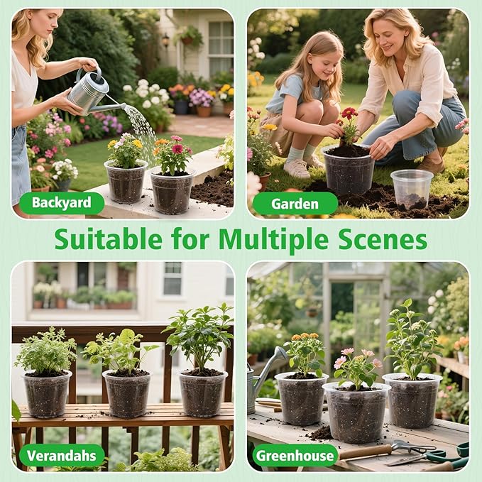 8 Inch Large Clear Nursery Pots with Drainage, 10 Pack Plastic Pots for Plants, Ideal Seedling Pots and Plant Pots for Vegetables, Orchids, Aloe, Indoor Outdoor Use (8 inch-10 Pack)