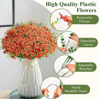Alupssuc 24 Bundles Artificial Flowers for Outdoors Spring Decoration, UV Resistant Eucalyptus Violet and Lavender Silk Fake Plants for Outside Indoor Yard Home Patio Decor, Orange