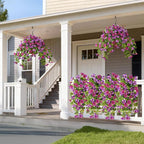 Homsunny Artificial Hanging Fake Flowers with Basket Plants for Outdoor Decoration, Faux Silk Flower UV Resistant Morning Glory for Home Porch Patio Garden Balcony Yard Look Real (Light Purple)