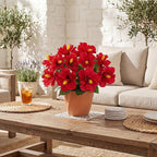 Briful Artificial Hibiscus Flowers in Pot, 14.1" Faux Tropical Flower Plant for Outdoor Porch, Potted Red Hibiscus Tabletop Decor for Living Room, Dining Table, Kitchen, Office, Indoor Home Décor