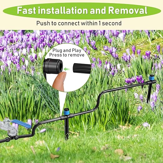 118FT Drip Irrigation System, Garden Watering System, Quick-Connect Drip Irrigation Kit for Lawn Raised Bed Greenhouse, Plant Watering System with 1/4'' Drip IrrigationTubing, Drip Emitters,Connectors