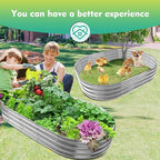 YSEJOMP 6X3X1 FT Oval Galvanized Metal Garden Raised Bed/Plant Box for Planting,36 Inches Diameter Iron Fire Pit Ring,Small Animal Fence-3 in 1 Modular Design in Black (Silver, 72X36X11.5 Inches)