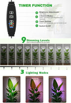 10" Grow Lights for Indoor Plants Full Spectrum, 160 LEDs Large Plant Light for Indoor Plants, Height Adjustable 11"-65" Growing Lamp with Auto On/Off Timer 3/9/12H, 9 Dimmable Brightness,White