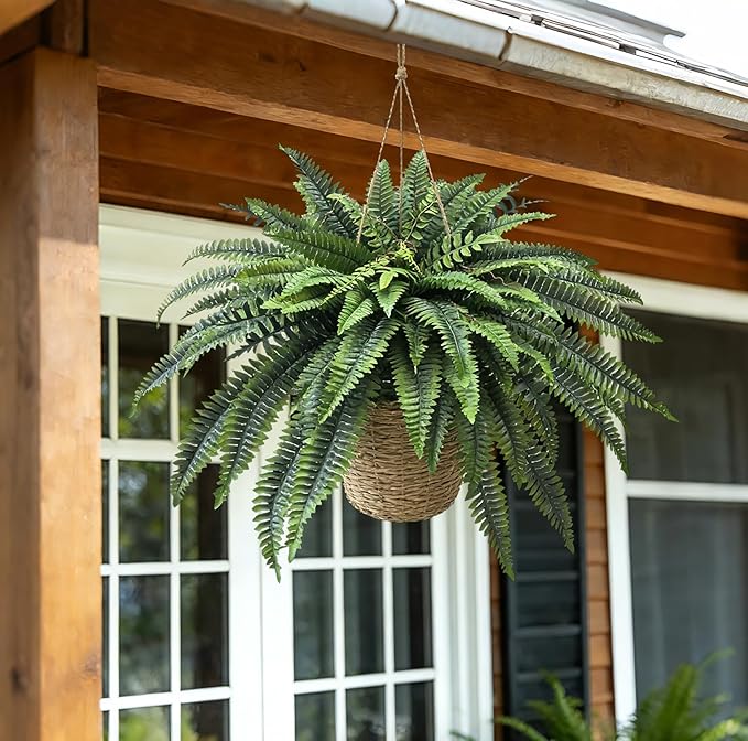 Senjie Artificial Boston Fern 2 Set Large 88 Branches Fake Ferns for Outdoors 48Inch Faux Plant for Home Living Room Office Decor