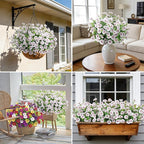 24 Bundles Artificial Flowers for Outdoors Fake Silk Flowers UV Resistant Faux Plants Eucalyptus for Spring Summer Decoration Planters Table Vase Garden Yard Porch Window Home Decor, White