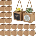 Temlum 2.5 Inch Succulent Wrap Bags (Fits 2.5″ Pots) with Thank You & Let Love Grow Stickers, Small Gift Box for Wedding, Baby Shower, Succulent Party Favors for Guests (Brown 100pcs)