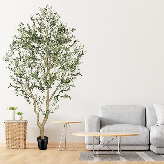 FEELEAD Faux Olive Tree 9ft - Realistic 9 Feet (108in) Artificial Olive Tree, Fake Olive Tree with Lifelike Leaves & Textured Branches, Olive Trees Artificial Indoor for Living Room, Office
