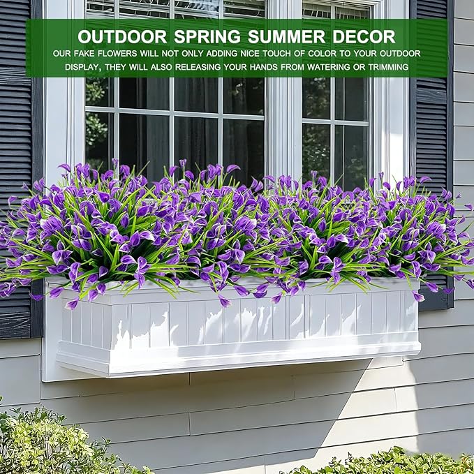 TURNMEON 12 Bundles Calla Lily (240 Heads) Artificial Flowers for Outdoors, Fake Plants UV Resistant Faux Plastic Fake Flowers for Indoor Planter Home Porch Yards Spring Summer Cemetery Decor(Purple)