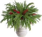 12pcs Christmas Norfolk Pine Branch with Berry Set, 18 Inches Artificial Norfolk Branch 6pack, Faux Berry Stem 6pack,Fake stem Greenery Pine Picks for Indoor Home Vase DIY Outdoor Wreath Decoration