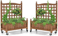 Giantex Set of 2 Mobile Plant Raised Bed, Wood Planter with Lattice Trellis and Wheels, Flower Box for Plant Climbing, Vertical Garden for Balcony Patio Yard, 25"x 11"x 32.5"