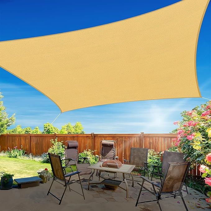 RoomHacks 12'x12' Sun Shade Sail, UV Protection Outdoor Shade, Curved Tear Resistant Heavy Duty Sun Shade for Patio Garden, Backyard, Deck, Car Port, Playground, (Sand)